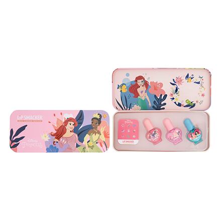 Lip Smacker Disney Princess Nail Polish Tin odstín paletka barev dárková sada lak na nehty 3 x 4,25 ml + samolepky + plechová krabička