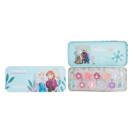 Lip Smacker Disney Frozen Lip & Face Tin odstín paletka barev dárková sada lesk na rty 4 x 2,4 g + třpytivý lesk na rty 2 x 1,2 g + rozjasňující krém 0,6 g a 2 x 1,2 g + aplikátor 2 ks + plechová krabička