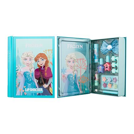 Lip Smacker Disney Frozen Magic Book Tin dětský dárková sada balzám na rty 3,4 g + rozjasňující krém 6 x 0,25 g + lak na nehty 2 x 4,25 ml + rtěnka 1,25 g + aplikátor + sponka do vlasů + oddělovač prstů + plechová krabička