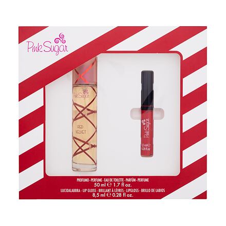 Pink Sugar Red Velvet dámská dárková sada toaletní voda 50 ml + lesk na rty 8,5 ml pro ženy