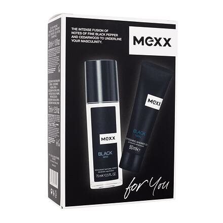 Mexx Black pánský dárková sada deodorant 75 ml + sprchový gel 50 ml pro muže poškozená krabička