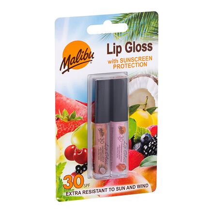 Malibu Lip Gloss odstín růžová dárková sada lesk na rty 1,5 ml Coconut + lesk na rty 1,5 ml Strawberry