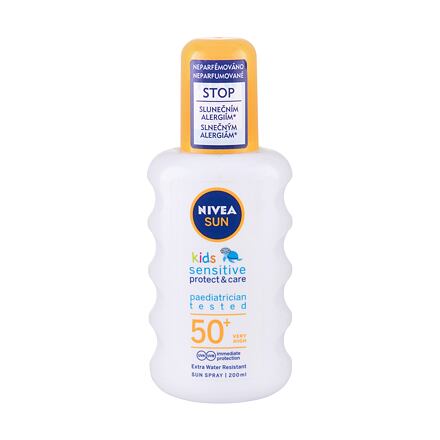 Nivea Sun Kids Protect & Sensitive Sun Spray SPF50+ dětský voděodolný sprej na opalování pro citlivou dětskou pokožku 200 ml
