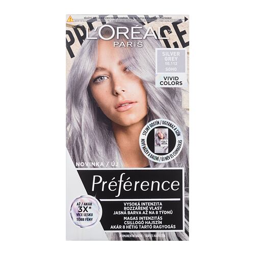 Barva na vlasy L'Oréal Paris Préférence Vivid Colors 60 ml 10,112 Silver Grey poškozená krabička