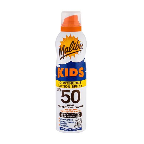 Opalovací přípravek na tělo Malibu Kids Continuous Lotion Spray SPF50 175 ml poškozený flakon