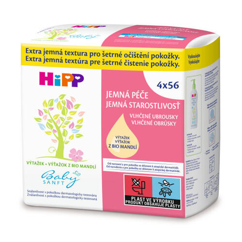 Čisticí ubrousky Hipp Babysanft Gentle Caring Wet Wipes 4x56 ks