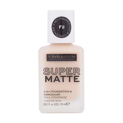 Make-up Revolution Relove Super Matte 2 in 1 Foundation & Concealer 24 ml F2 poškozený flakon