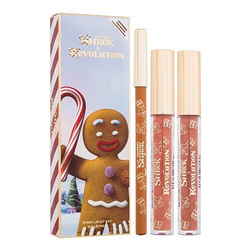 Lesk na rty Makeup Revolution London Shrek Gingy Lip Kit Set 3 g poškozená krabička Kazeta