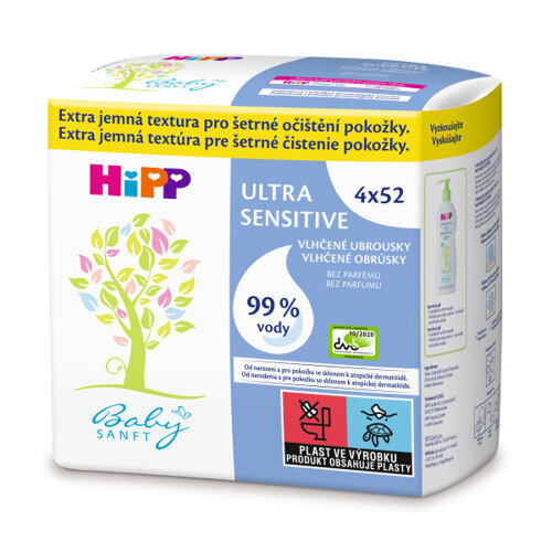 Čisticí ubrousky Hipp Babysanft Ultra Sensitive Wet Wipes 4x52 ks