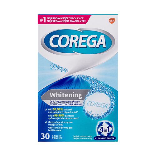 Čisticí tablety a roztoky Corega Tabs Whitening 30 ks poškozená krabička