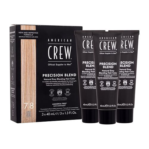 Barva na vlasy American Crew Precision Blend Natural Grey Blending Hair Color 3x40 ml 7/8 Light Claro Clair Blond poškozená krabička
