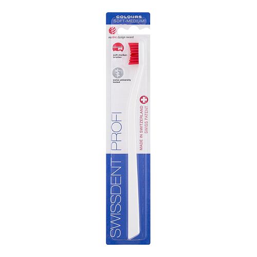 Klasický zubní kartáček Swissdent Profi Colours Soft Medium 1 ks White&Red poškozený obal