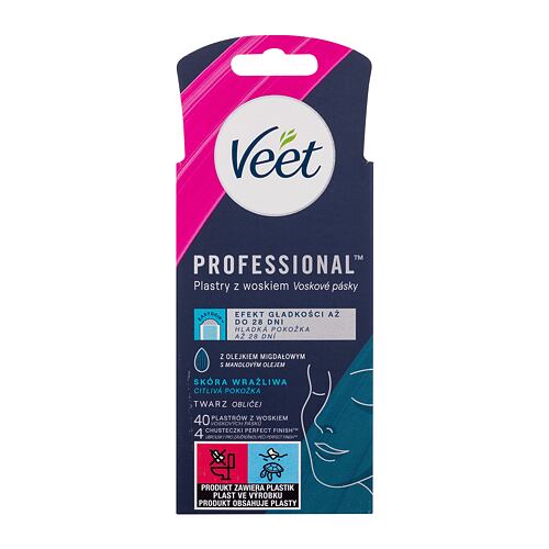Depilační přípravek Veet Easy-Gel Wax Strips Face Sensitive Skin 40 ks poškozená krabička