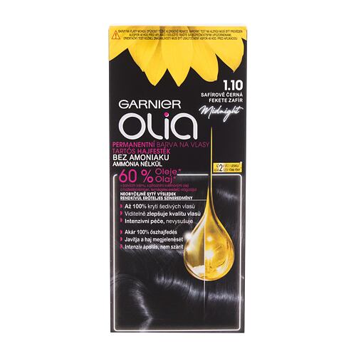 Barva na vlasy Garnier Olia Permanent Hair Color 50 g 1,10 Black Sapphire poškozený flakon