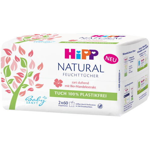 Čisticí ubrousky Hipp Babysanft Natural Wet Wipes 2x60 ks