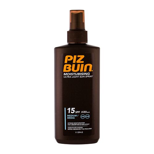 Opalovací přípravek na tělo PIZ BUIN Moisturising Ultra Light Sun Spray SPF15 200 ml poškozený flakon