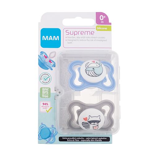 Dudlík MAM Supreme Silicone Pacifier 0m+ Blue & Grey 2 ks