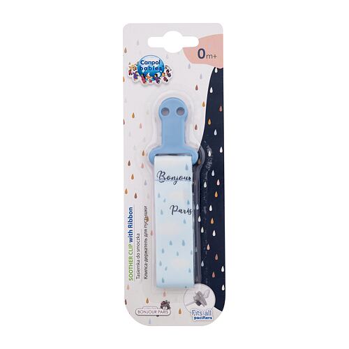 Klip na dudlík Canpol babies Bonjour Paris Soother Clip With Ribbon Blue 1 ks