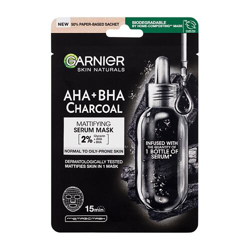 Pleťová maska Garnier Skin Naturals AHA + BHA Charcoal Mattifying Serum Mask 1 ks