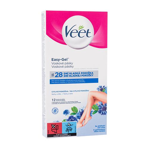Depilační přípravek Veet Easy-Gel Wax Strips Body and Legs Sensitive Skin 12 ks poškozená krabička