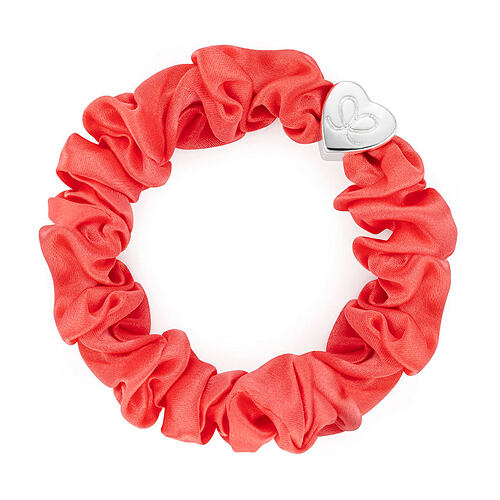 Gumička na vlasy By Eloise London Silk Scrunchie Silver Heart 1 ks Neon Peach