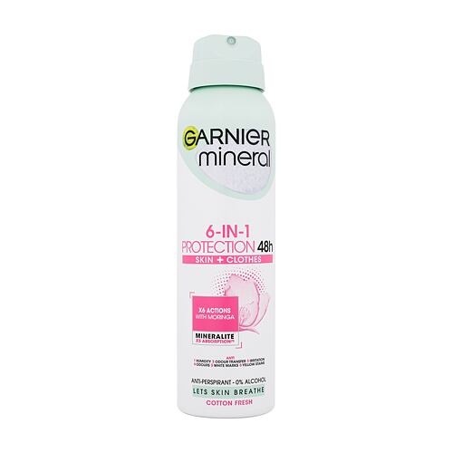 Antiperspirant Garnier Mineral Protection 6-in-1 Cotton Fresh 48h 150 ml poškozený flakon