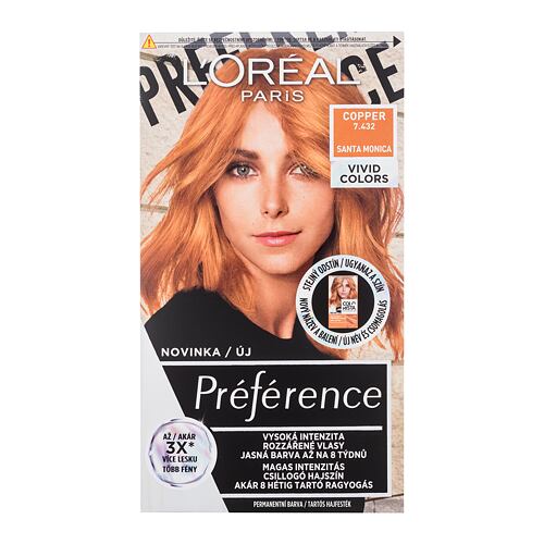Barva na vlasy L'Oréal Paris Préférence Vivid Colors 60 ml 7,432 Copper poškozená krabička