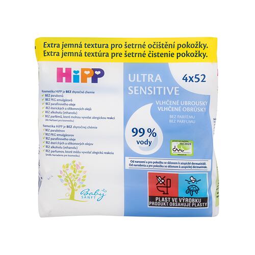 Čisticí ubrousky Hipp Babysanft Ultra Sensitive Wet Wipes 4x52 ks