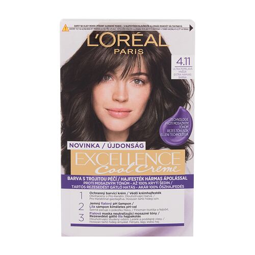 Barva na vlasy L'Oréal Paris Excellence Cool Creme 48 ml 4,11 Ultra Ash Brown poškozená krabička