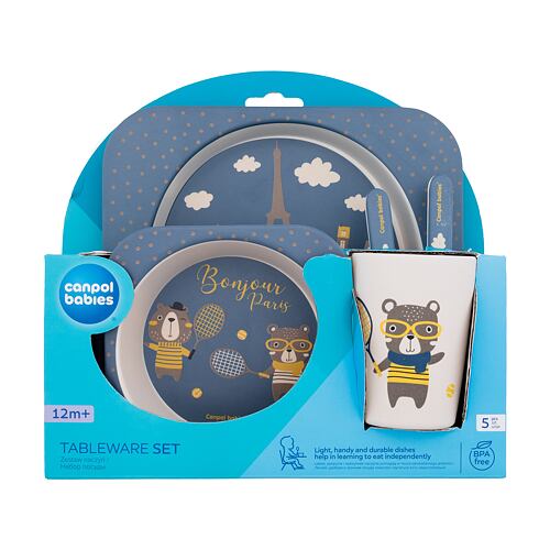 Nádobí Canpol babies Bonjour Paris Tableware Set Blue 300 ml poškozená krabička