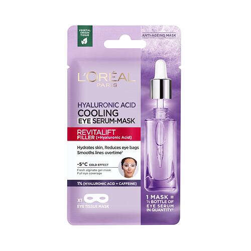 Maska na oči L'Oréal Paris Revitalift Filler HA Cooling Tissue Eye Serum-Mask 11 g